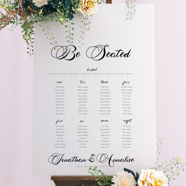 Table Seating Plan - Annalise Modern Script Design Silver Belle Design