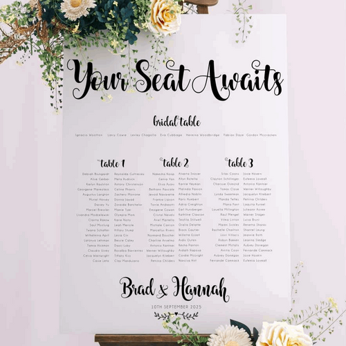 Table Seating Plan - Brad Design Silver Belle Design