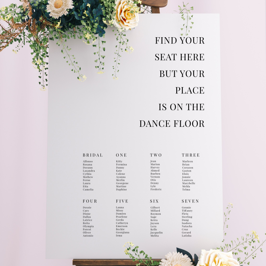 Table Seating Plan - Dance Floor Modern Script Design Silver Belle Design