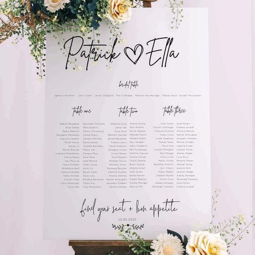 Table Seating Plan - Ella Design Silver Belle Design