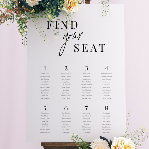Table Seating Plan - Find Your Seat Modern Script Design Silver Belle Design