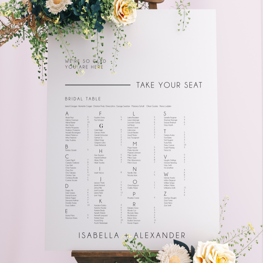 Table Seating Plan - Isabella Modern Script Design Silver Belle Design