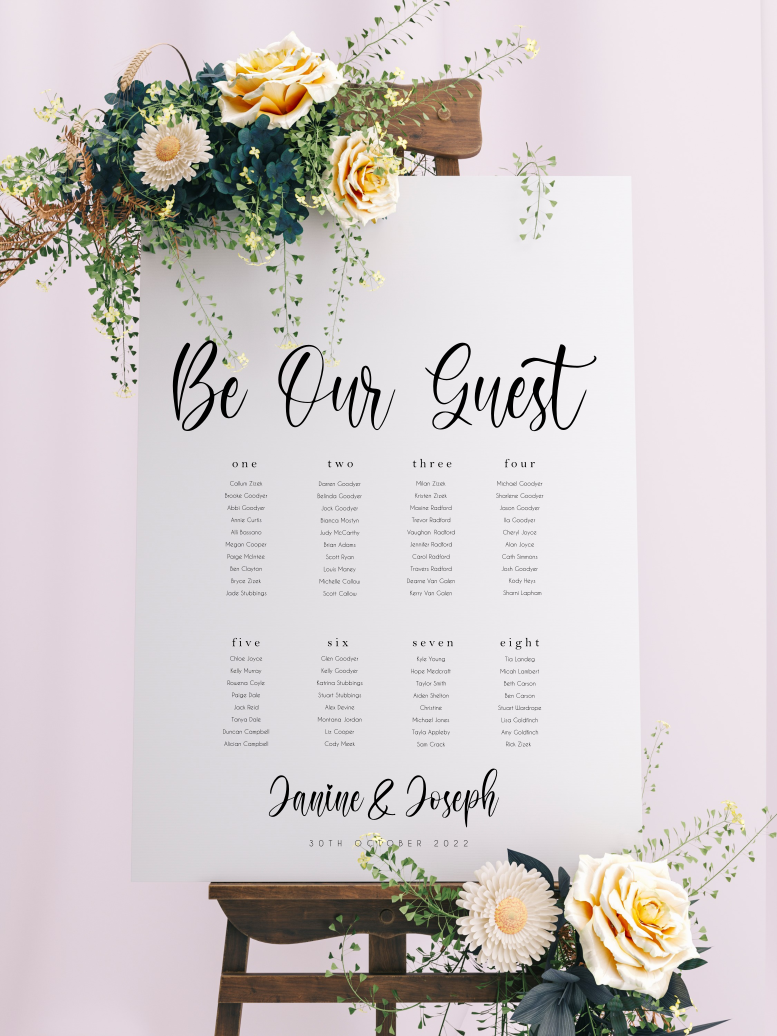 Table Seating Plan - Janine Modern Script Design Silver Belle Design