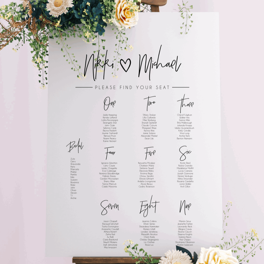 Table Seating Plan - Nikki Design Silver Belle Design