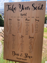 Load image into Gallery viewer, Table Seating Plan Sign - Take Your Seat... Script Sign Silver Belle Design
