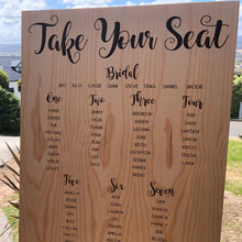 Load image into Gallery viewer, Table Seating Plan Sign - Take Your Seat... Script Sign Silver Belle Design
