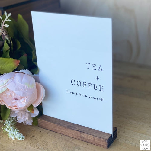 Table Sign - Tea + Coffee Silver Belle Design
