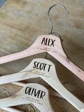 Load image into Gallery viewer, Timber Engraved Coat Hangers - Block Script Silver Belle Design
