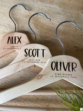 Load image into Gallery viewer, Timber Engraved Coat Hangers - Block Script Silver Belle Design
