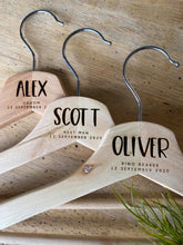 Load image into Gallery viewer, Timber Engraved Coat Hangers Personalised Silver Belle Design
