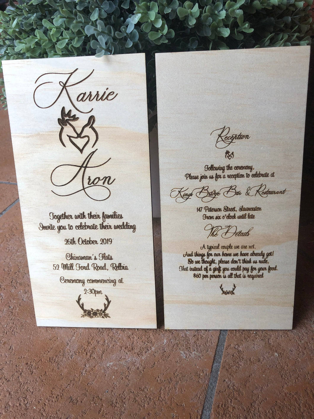 Timber Engraved Invitations Silver Belle Design