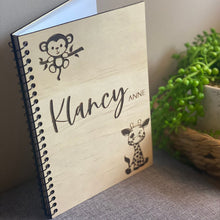 Load image into Gallery viewer, Timber Engraved Notebook - Klancy Silver Belle Design

