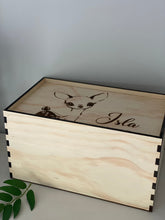 Load image into Gallery viewer, Timber Keepsake Box - Personalised &amp; Printed Silver Belle Design
