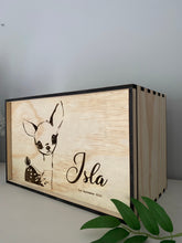 Load image into Gallery viewer, Timber Keepsake Box - Personalised &amp; Printed Silver Belle Design
