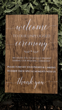 Load image into Gallery viewer, Timber Welcome Sign - Walnut Stain Silver Belle Design
