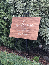 Load image into Gallery viewer, Timber Welcome Sign - Walnut Stain Silver Belle Design

