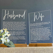 Load image into Gallery viewer, Vow Signs - Husband / Wife / Kids Silver Belle Design
