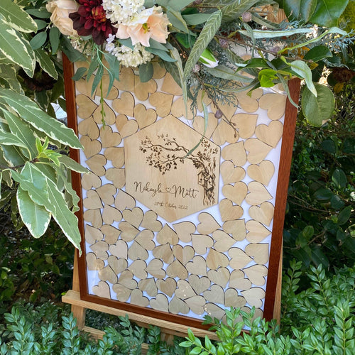 Wedding Drop Heart Frame - Walnut Timber Silver Belle Design
