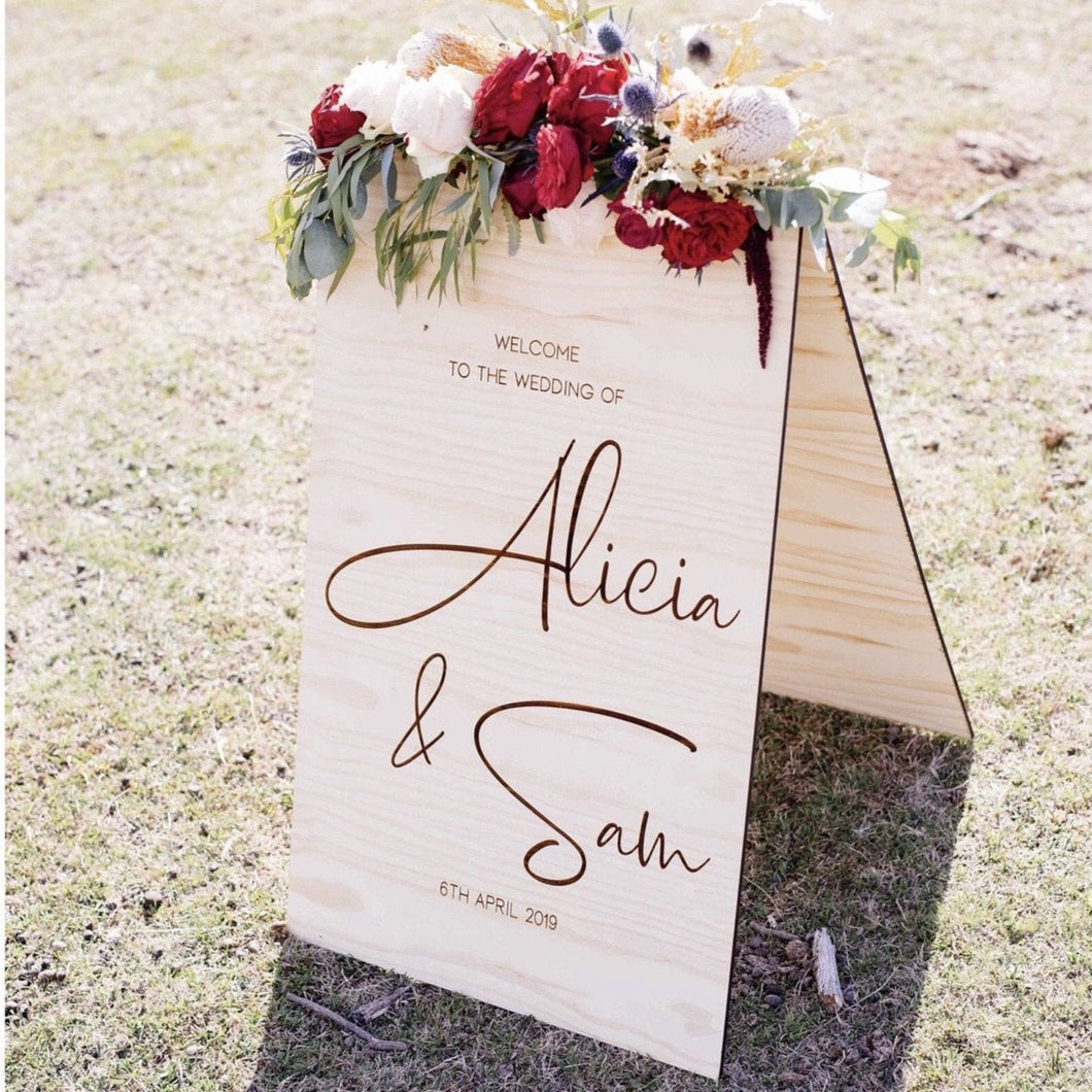 Wooden A-Frame Rustic Sign - Alicia Silver Belle Design