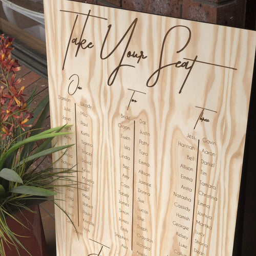 Wooden Table Seating Plan Sign - Alana Silver Belle Design