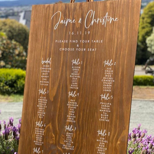 Wooden Table Seating Plan Sign - Jaime Silver Belle Design