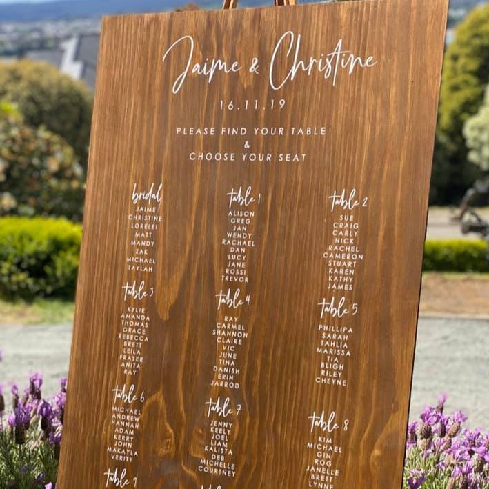 Wooden Table Seating Plan Sign - Jaime Silver Belle Design