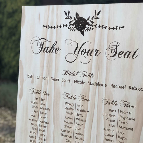 Wooden Table Seating Plan Sign - Nicole Silver Belle Design