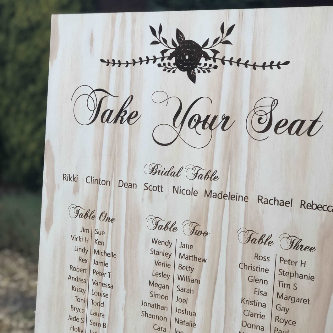 Wooden Table Seating Plan Sign - Nicole Silver Belle Design