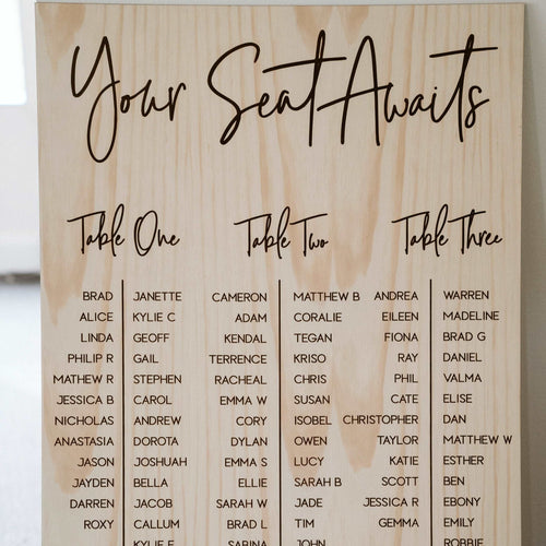 Wooden Table Seating Plan Signs - Melanie Silver Belle Design