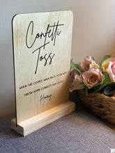 Load image into Gallery viewer, Wooden Table Sign - Confetti Toss Silver Belle Design
